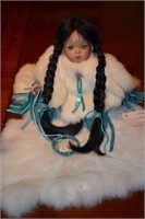Native American Female Child Porcelain Doll w/ Fur