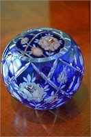 Rare Hand Cut Cobalt Blue Cut to Clear Round Vase