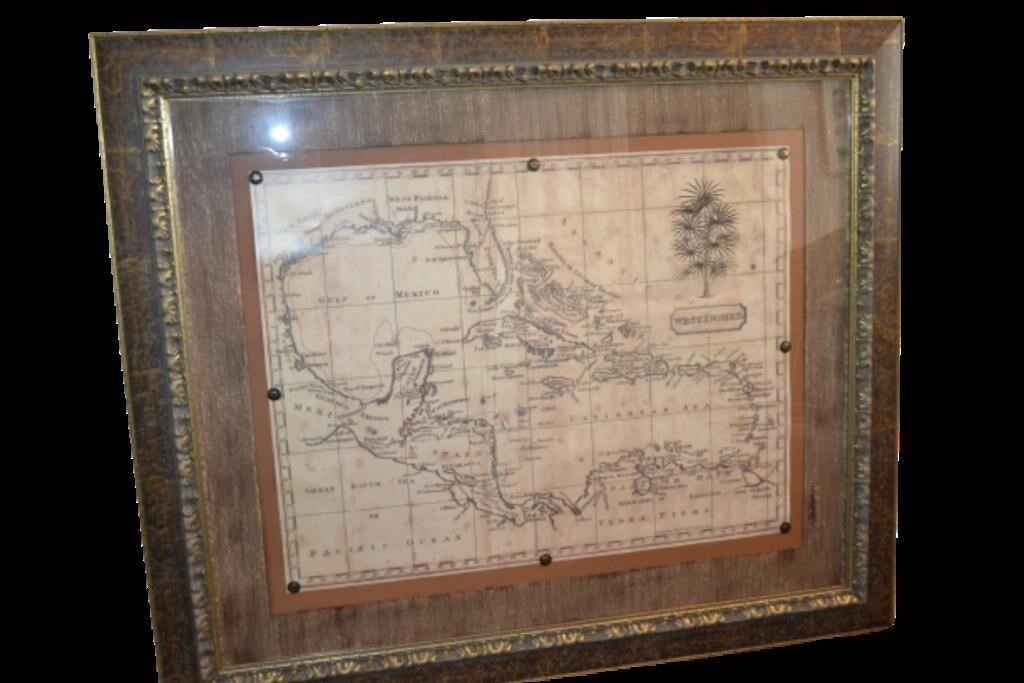 Large Caribbean Repro Framed Map By Arrowsmith