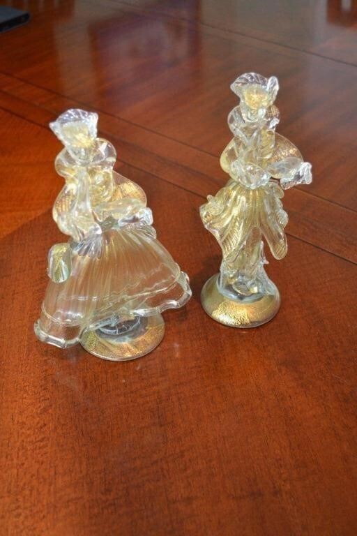 Murano Glass Harlequin Figures Pair 24k Highlights