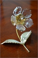 French Crystal Flower 24kt Gold Dip Artist Signed