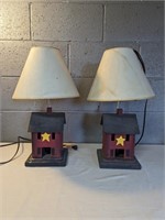 2 Wooden Americana Primitive Lamps