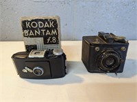 2 Piece Vintage Cameras,Brownie & Kodak Bantam F.8