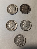 1948, 1950, 1952, 1964-d and 1954-d Dimes