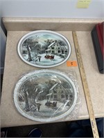 Lot of 2 Currier + Ives Metal Pictures
