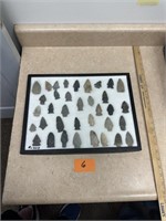 Lot of Genuine Indian Arrowheads with Frame