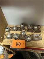 Antique Sleigh Bells on Leather Strap 2 Sets