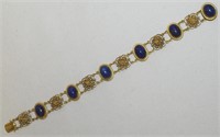 Gorgeous 18k Gold Lapis Cabachon Bracelet 7.5"