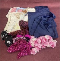 Assorted baby clothes, baby blankets, scarves,