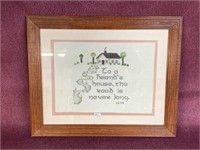 Framed and matted cross stitch 1991, 16 1/4”x 13