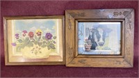 (2) Framed pictures, flowers and cow one is