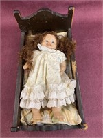 Vintage Baby Doll with Bed, bed has wear and