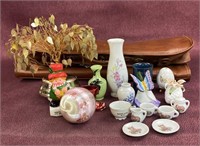 Assorted items including miniature tea set,