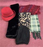 Sprigs Faux fur Stole, scarves, knit hat and