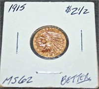 1915 2.5$ Gold Indian Head Coin - Prob. MS 62 Or