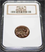 1937 D SC MS 66 Buffalo Nickel By NGCA