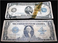 (2) Silver Certificates - 5$ 1914, 1$ 1923, Both