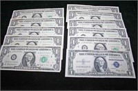 11$ Face - (1) Silver Certificate, (10) 1$ Bills