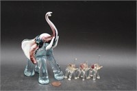 Handblown Art Glass Mama Elephant & Three Babies