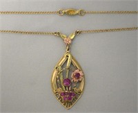 Vtg 10k Yellow & Rose Gold w/ Pink Stone Necklace