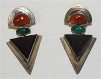 Art Deco Style Sterling Carnelian Onyx Earrings