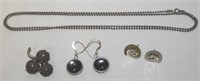 Sterling Silver w/ Pin, Bead Chain & Earrings