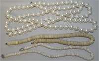 (3) Vintage Strand Necklaces: Shells & Pearls