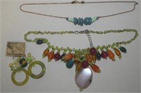 (2) Beaded Stone/Glass Necklaces + Earrings