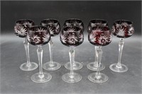 8 Vtg. Ruby Cut-to-Clear Bohemian Crystal Goblets