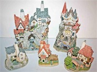 (5) David Winter Hand Painted Cottages - One w/