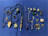LOT OF CRYSTAL & POLISHED STONE NECKLACES