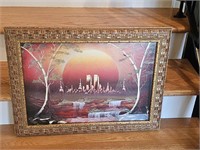 VTG SPRAYPAINT ART OF NYC TWIN TOWERS SUNSET-FRAME