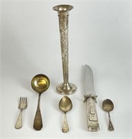Sterling Flatware & Weighted Candle Holder