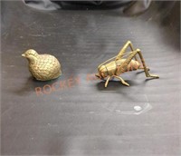 Vintage brass cricket and quail