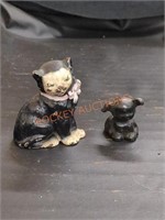 Vintage cast iron Hubley Fido and cat paperweights