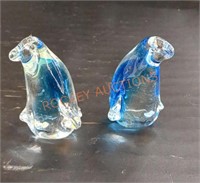 Glass blue penguin paperweights
