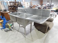 67"x28" 2 basin Stainless sink with drying rack