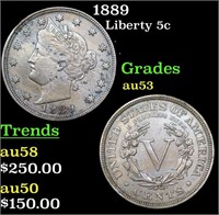 1889 Liberty Nickel 5c Grades Select AU