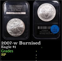 2007-w Silver Eagle Dollar Burnised $1 Graded SP B
