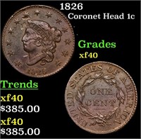 1826 Coronet Head Large Cent 1c Grades xf