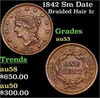 1842 Sm Date Braided Hair Large Cent 1c Grades Sel