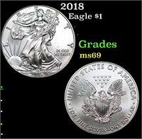 2018 Silver Eagle Dollar $1 Grades ms69