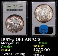 ANACS 1887-p Morgan Dollar Old ANACS $1 Graded ms6