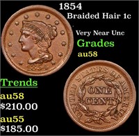 1854 Braided Hair Large Cent 1c Grades Choice AU/B