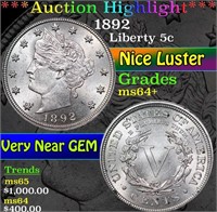 ***Auction Highlight*** 1892 Liberty Nickel 5c Gra