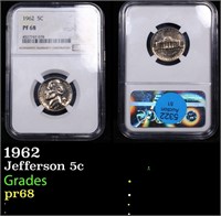 Proof NGC 1962 Jefferson Nickel 5c Graded pr68 BY