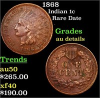 1868 Indian Cent 1c Grades AU Details