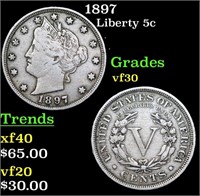 1897 Liberty Nickel 5c Grades vf++