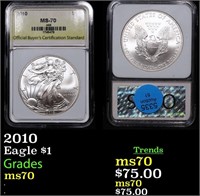 2010 Silver Eagle Dollar $1 Graded ms70 By OBCS