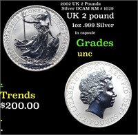 2002 UK 2 Pounds Silver DCAM KM # 1029 Grades Bril
